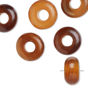 Bead, Dione&reg;, horn (dyed), translucent amber orange, 14x7mm hand-cut rondelle. Sold per pkg of 6.