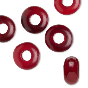 Bead, Dione&reg;, horn (dyed), translucent dark red, 14x7mm hand-cut rondelle. Sold per pkg of 6.