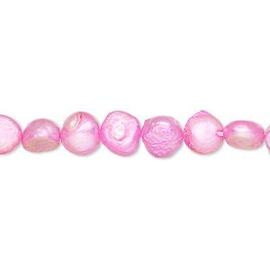 Pearl, cultured freshwater (dyed), hot pink, 6-7mm flat-sided potato, D grade, Mohs hardness 2-1/2 to 4. Sold per 16-inch strand.