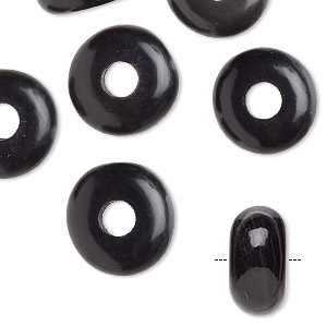 Bead, Dione&reg;, horn (dyed), opaque black, 14x7mm hand-cut rondelle. Sold per pkg of 6.