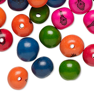 Bead, acai nut (dyed), assorted colors, 8-10mm round. Sold per pkg of 50.