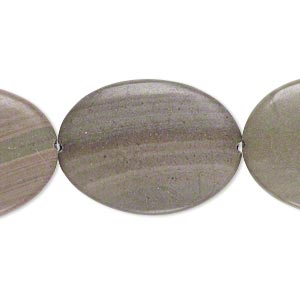 Bead, green line stone (natural), 40x30mm flat oval, B- grade, Mohs hardness 3. Sold per pkg of 3.