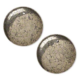 Focal, pyrite (stabilized), 30mm flat round, B grade, Mohs hardness 6 to 6-1/2. Sold per pkg of 2.