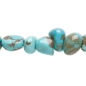 Bead, magnesite (dyed / stabilized), blue-green, medium to extra-large pebble, Mohs hardness 3-1/2 to 4. Sold per 15-inch strand.
