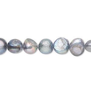 Pearl, cultured freshwater (dyed), silver peacock, 7-8mm flat-sided potato, D grade, Mohs hardness 2-1/2 to 4. Sold per 16-inch strand.