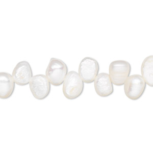 Pearl, cultured freshwater (bleached), white, 8x6mm-11x7mm top-drilled flat-sided potato, C grade. Sold per 15-inch strand.