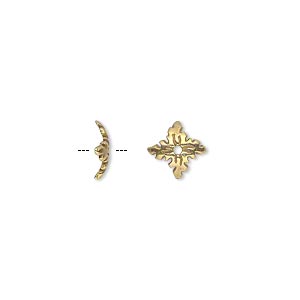 Bead cap, JBB Findings, gold-plated pewter (tin-based alloy), 8x2mm 4-pointed star, fits 8-10mm bead. Sold per pkg of 2.