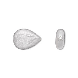 Bead, silver-plated brass, 16x12mm brushed flat teardrop. Sold per pkg of 2.