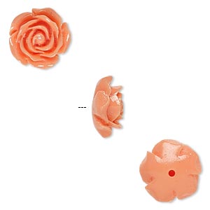 Bead, resin, light salmon pink, 12x12mm half-drilled rose. Sold per pkg of 4.