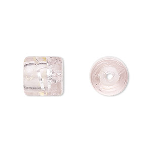 Cord end, glass, translucent pink with silver-colored foil, 11x11mm with wavy line pattern, 5mm inside diameter. Sold per pkg of 2.