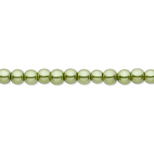 Bead, Celestial Crystal&reg;, crystal pearl, medium green, 4mm round. Sold per pkg of (2) 15-1/2&quot; to 16&quot; strands, approximately 200 beads.