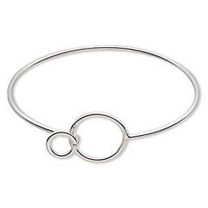 Bracelet, bangle, silver-finished brass, 2mm wide, 7 inches with 20.5mm open circle. Sold individually.