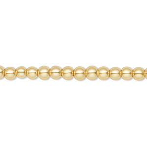 Bead, Celestial Crystal&reg;, crystal pearl, gold, 4mm round. Sold per pkg of (2) 15-1/2&quot; to 16&quot; strands, approximately 200 beads.