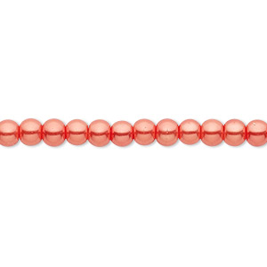 Bead, Celestial Crystal&reg;, crystal pearl, orange-red, 4mm round. Sold per pkg of (2) 15-1/2&quot; to 16&quot; strands, approximately 200 beads.
