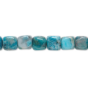 Bead, crazy lace agate (dyed), sky blue, 7x7mm cube, B grade, Mohs hardness 6-1/2 to 7. Sold per 15-1/2&quot; to 16&quot; strand.