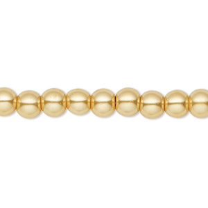 Bead, Celestial Crystal&reg;, crystal pearl, gold, 6mm round. Sold per pkg of (2) 15-1/2&quot; to 16&quot; strands, approximately 130 beads.
