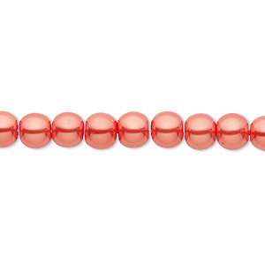 Bead, Celestial Crystal&reg;, crystal pearl, orange-red, 6mm round. Sold per pkg of (2) 15-1/2&quot; to 16&quot; strands, approximately 130 beads.