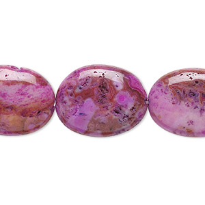 Bead, crazy lace agate (dyed), fuchsia, 20x15mm puffed oval, B grade, Mohs hardness 6-1/2 to 7. Sold per 15-1/2&quot; to 16&quot; strand.