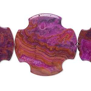 Bead, crazy lace agate (dyed), fuchsia, 30x30mm flat cross, B grade, Mohs hardness 6-1/2 to 7. Sold per 15-1/2&quot; to 16&quot; strand.