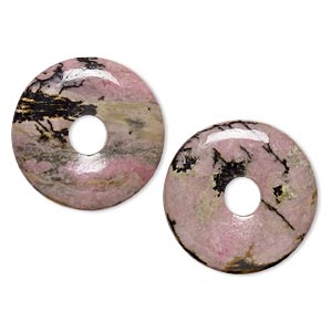 Component, rhodonite (natural), 25mm round donut, B grade, Mohs hardness 5-1/2 to 6-1/2. Sold per pkg of 2.
