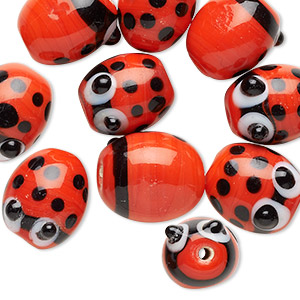 20 x handmade ladybirds glass beads red and black ladybugs 9mm x 13mm x 6mm 