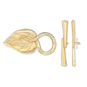 Clasp, JBB Findings, toggle, gold-plated pewter (tin-based alloy), 26.5x13mm single-sided leaf with hidden loop. Sold individually.