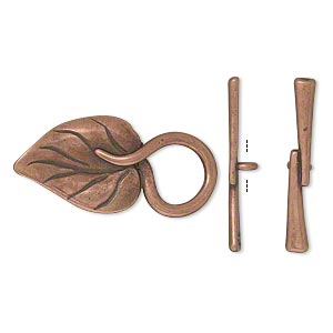 Clasp, JBB Findings, toggle, antique copper-plated pewter (tin-based alloy), 26.5x13mm single-sided leaf with hidden loop. Sold individually.