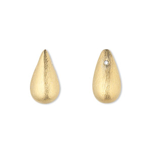Bead, gold-finished brass, 16x9mm top-drilled brushed teardrop. Sold per pkg of 4.