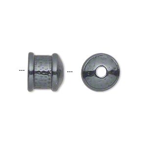 Cord end, JBB Findings, gunmetal-plated pewter (tin-based alloy), 11x11mm textured round tube, 9mm inside diameter. Sold per pkg of 2.