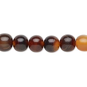 Bead, horn (dyed / waxed), golden, 8mm hand-cut round. Sold per 15-1/2&quot; to 16&quot; strand.
