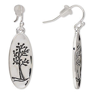 Earring, antique silver-finished pewter (zinc-based alloy), 39mm fishhook  with 26.5x11.5mm oval with tree of life design, 21 gauge. Sold per pair. -  Fire Mountain Gems and Beads