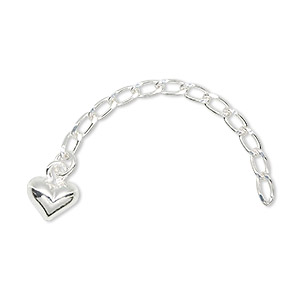 Extender chain, sterling silver, 5x3mm long cable link with 6.5x5mm heart, 2 inches. Sold individually.