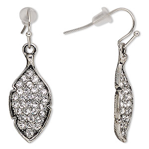 Earring, glass and antique silver-finished pewter (zinc-based