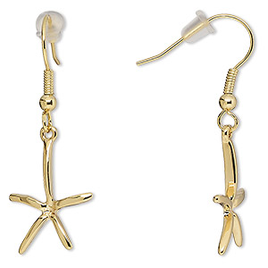 Earring, gold-finished pewter (zinc-based alloy), 40.5mm fishhook with  21x16mm starfish, 21 gauge. Sold per pair. - Fire Mountain Gems and Beads