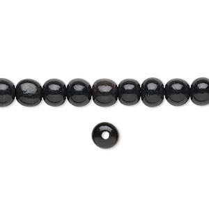 Bead, horn (dyed / waxed), black, 6mm hand-cut round. Sold per 15