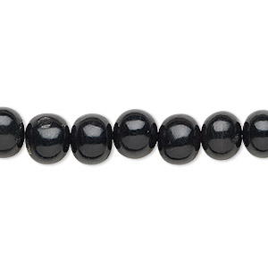 Bead, horn (dyed / waxed), black, 8mm hand-cut round. Sold per 15-1/2&quot; to 16&quot; strand.