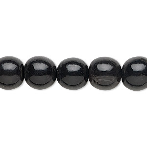 Bead, horn (dyed / waxed), black, 10mm hand-cut round. Sold per 15-1/2&quot; to 16&quot; strand.