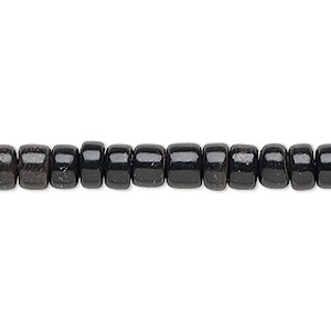 Bead, horn (dyed / waxed), black, 6x3mm hand-cut rondelle. Sold per 15-1/2&quot; to 16&quot; strand.