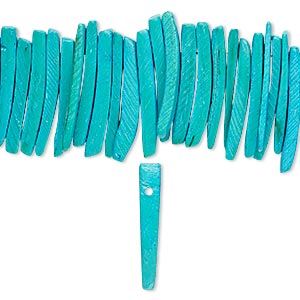 Bead, coconut palm wood (dyed / waxed), aqua blue, 25x4mm hand-cut top-drilled stick. Sold per 15-1/2&quot; to 16&quot; strand.