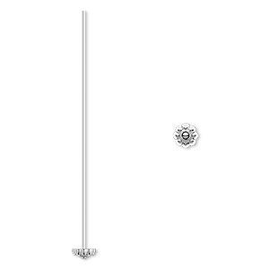 Head pin, sterling silver, 2 inches with 5mm flower, 21 gauge. Sold per pkg 4.