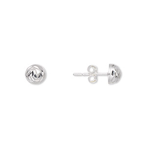 Earstud, sterling silver, 6mm diamond-cut half-ball with post. Sold per ...