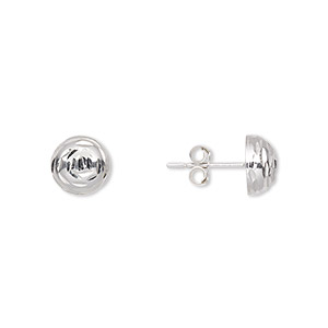Earstud, sterling silver, 8mm diamond-cut half-ball with post. Sold per ...