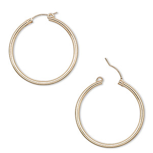 Earring, 14Kt gold-filled, 35mm flexible round hoop with latch-back closure. Sold per pair.