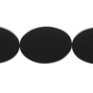 Bead, black onyx (dyed), 25x18mm flat oval, B grade, Mohs hardness 6-1/2 to 7. Sold per 15-1/2&quot; to 16&quot; strand.