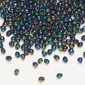 Seed bead, Miyuki, glass, opaque metallic iris variegated blue, (DP455), 3.3x2.8mm mini fringe. Sold per 10-gram pkg.