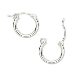 Earring, sterling silver, 15mm round hoop with latch-back closure. Sold per pair.