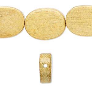 Bead, wood (waxed), 20x15mm hand-cut flat oval. Sold per 15&quot; to 16&quot; strand.