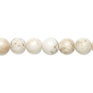 Bead, magnesite (stabilized), white, 8mm round, B grade, Mohs hardness 3-1/2 to 4. Sold per 15-1/2&quot; to 16&quot; strand.