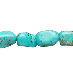 Bead, magnesite (dyed / stabilized), blue and green, small tumbled nugget, Mohs hardness 3-1/2 to 4. Sold per 15-inch strand.