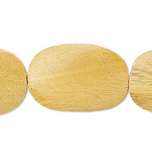 Bead, wood (waxed), 40x28mm hand-cut twisted flat oval. Sold per 15&quot; to 16&quot; strand.